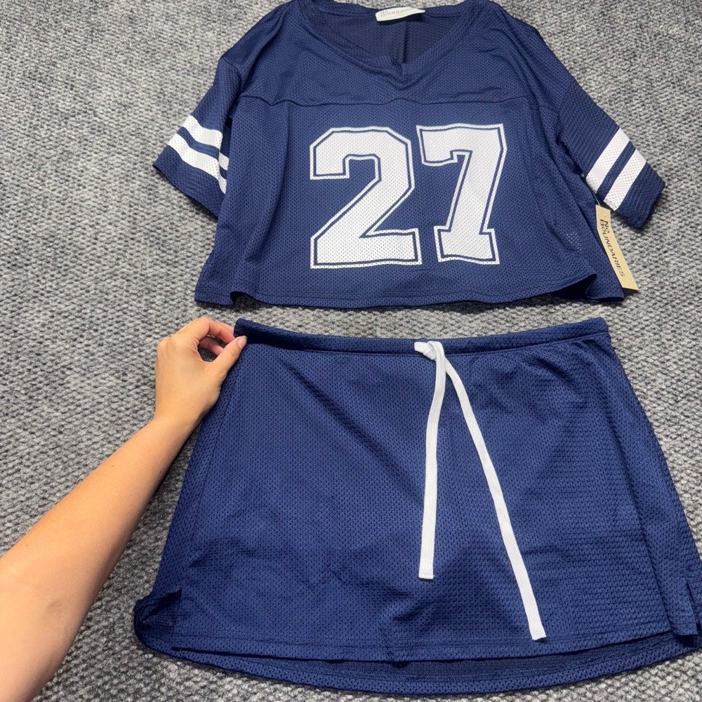 NWT No Boundaries Womens Navy Blue Mesh Jersey 27 Crop Top and Skirt Set M 8-10